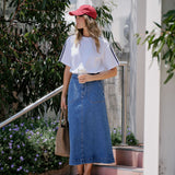 Patch Pocket Denim Midi Skirt