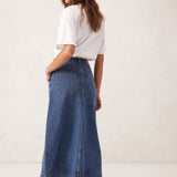 Patch Pocket Denim Midi Skirt