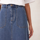 Patch Pocket Denim Midi Skirt