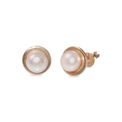 Gold Button Pearl Studs