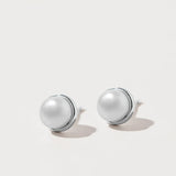 Bezel Set Pearl Studs