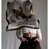 Houndstooth Horse' Chocolate Silk Bandana